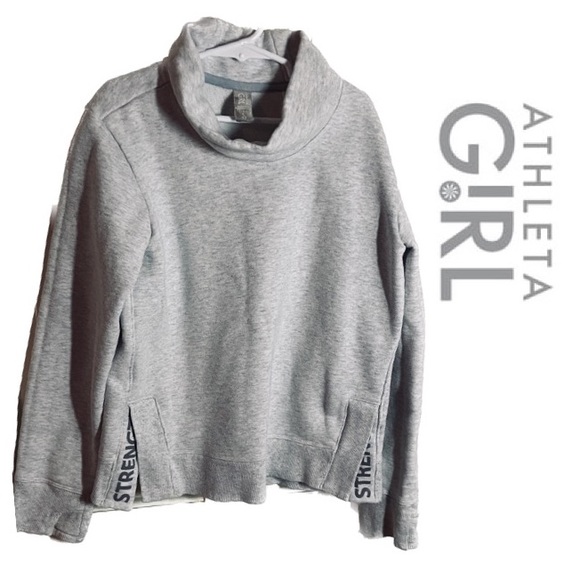 ATHLETA GIRL “Inner Strength” Funnel Neck Sweatshirt Heather Sz 12 - Picture 1 of 4